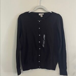 Loft Cardigan Sweater Dark Brown Rhinestone NWT Cotton M Casual Office Twee